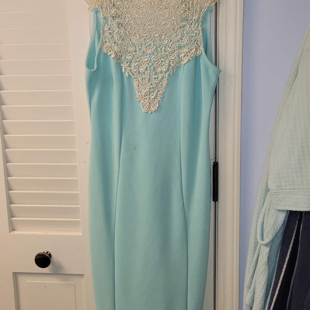 Elegant Blue Lace-Trimmed Dress
